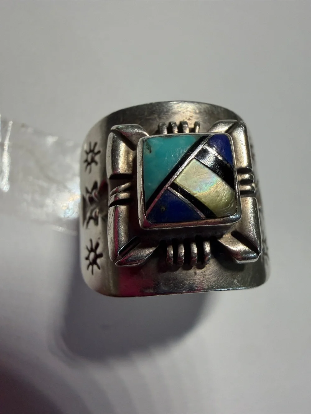 Quoc Turquoise Sterling Silver Turquoise, Mother of Pearl and Lapis Ring